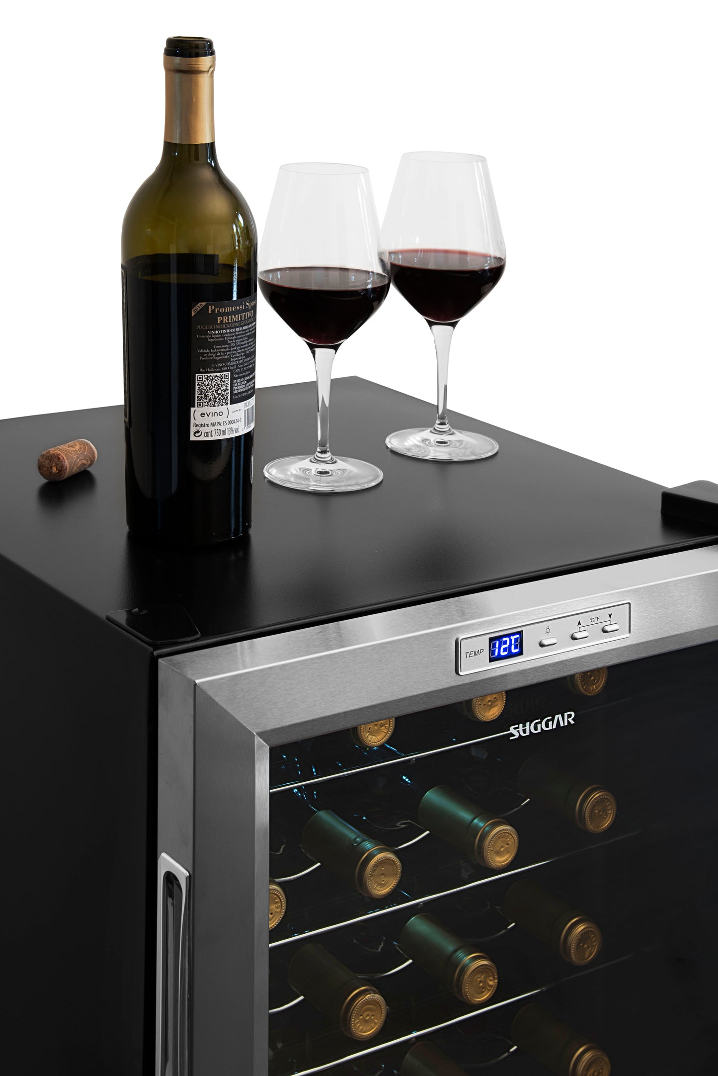 Adega Suggar Lyon Digital 13 Garrafas Preto Inox 220V AD1522IX