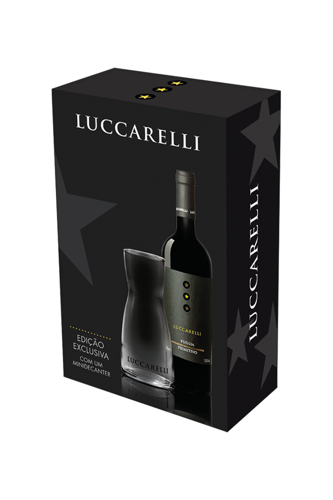 Kit Vinho Tinto Italiano Luccarelli Primitivo Puglia IGP 750 ml com mini decanter