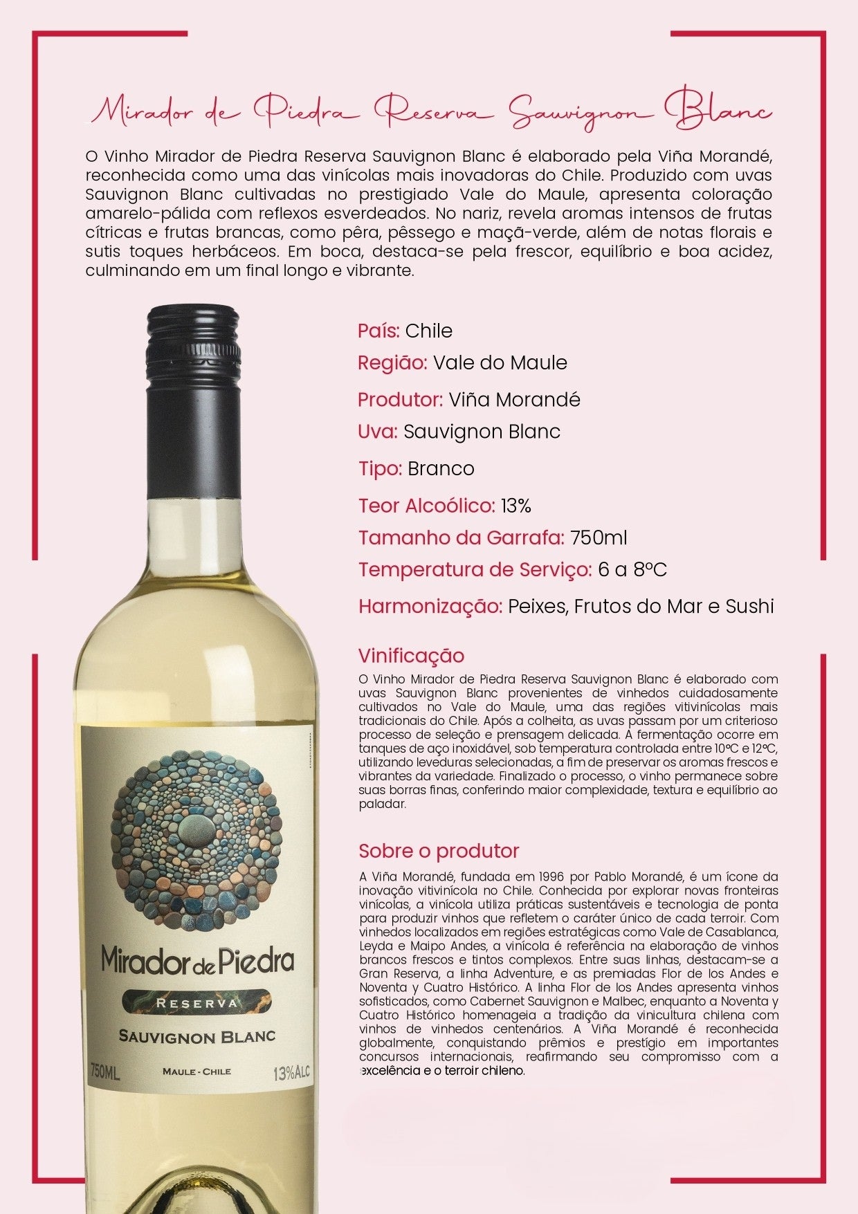 VINHO MIRADOR DE PIEDRA RESERVA SAUVIGNON BLANC 750 ML