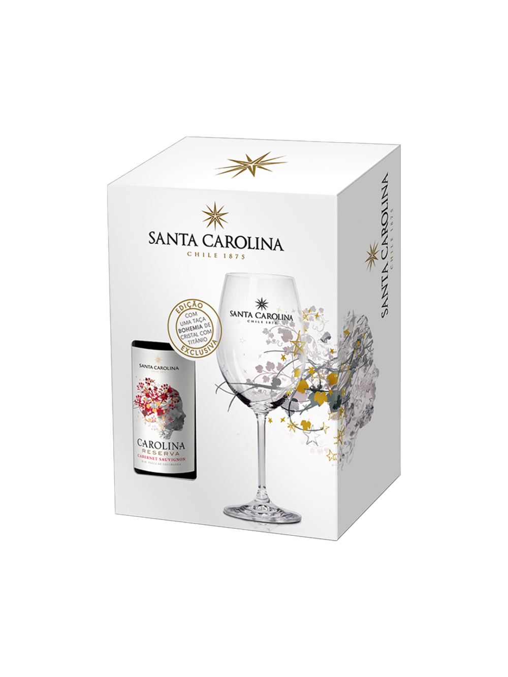Kit Vinho Tinto Chileno Carolina Reserva Cabernet Sauvignon 750 ml com taça de Cristal.