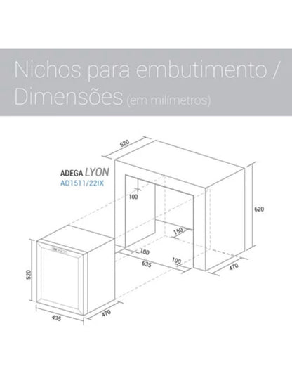 Adega Suggar Lyon 13 Garrafas Preta Inox 110V AD1511IX