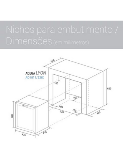 Adega Suggar Lyon Digital 13 Garrafas Preto Inox 220V AD1522IX