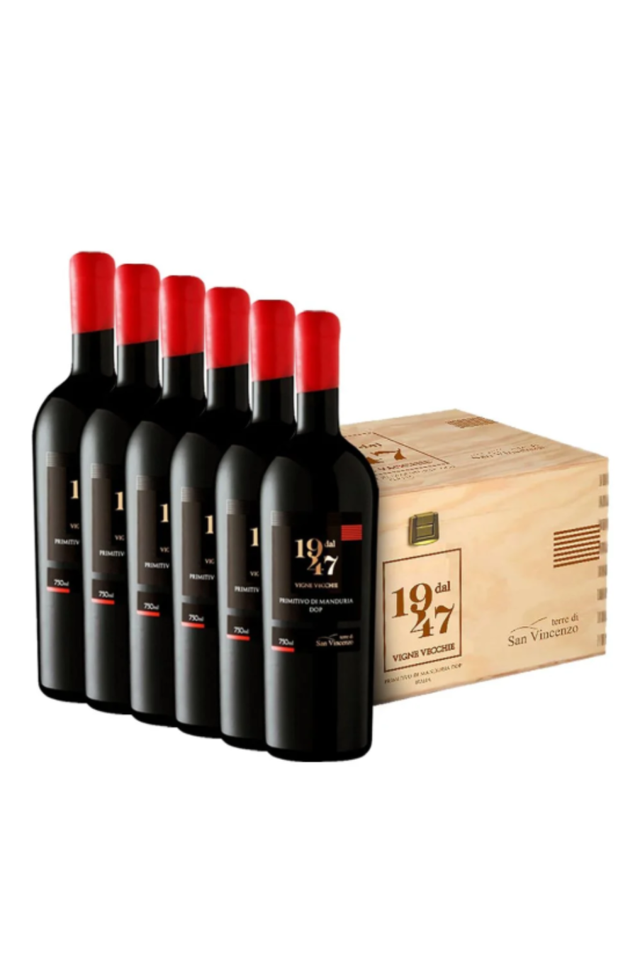 Kit 6 garrafas Vinho Dal 1947 Primitivo DI Manduria DOP + Caixa de Madeira