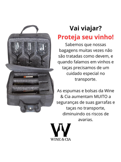 Mala Com Espuma Protetora EZ Trip Preto 4 Garrafas e 2 Taças