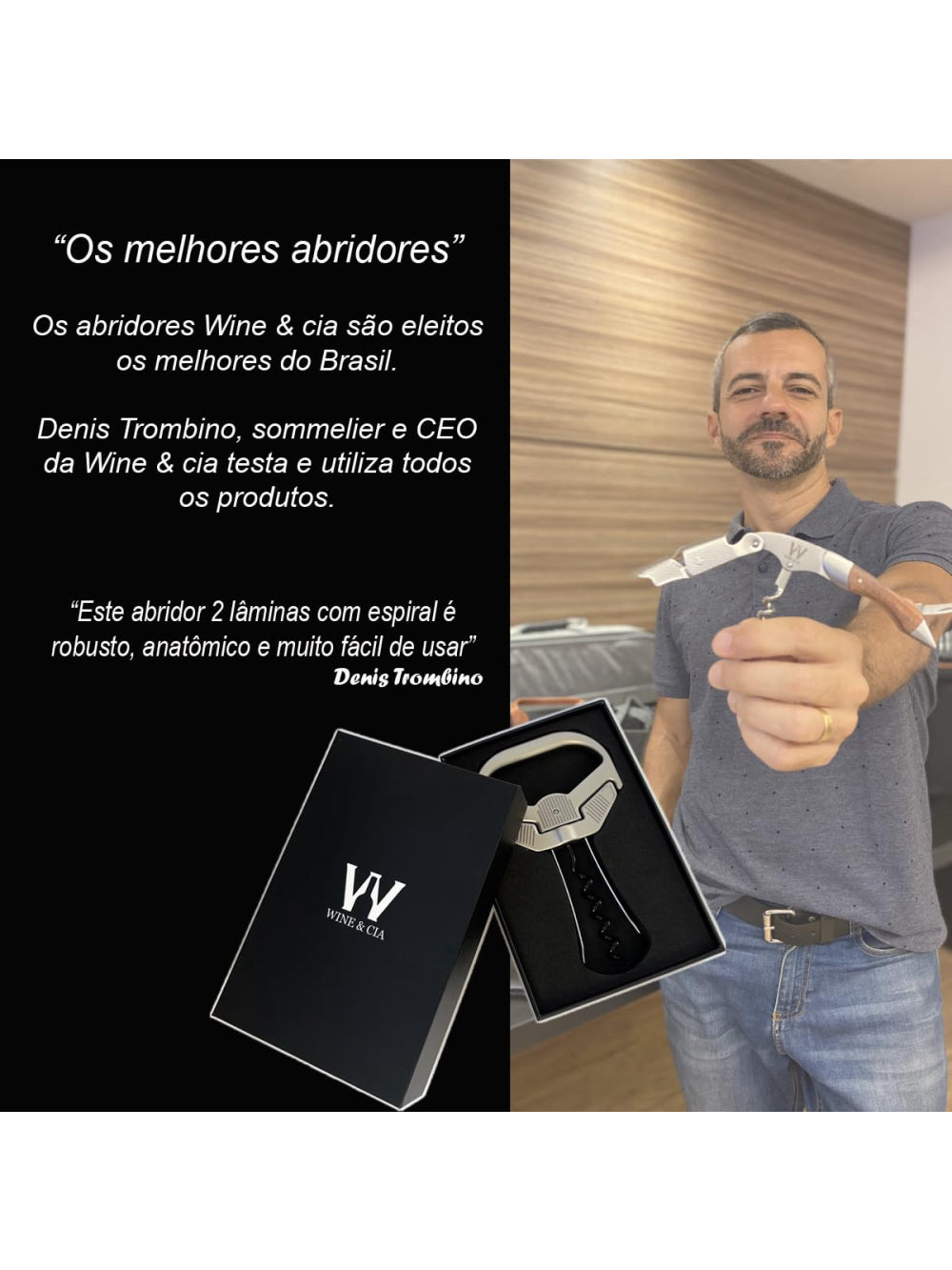 Abridor De Vinho 2 Lâminas Com Saca Rolhas Para Vinho Antigo