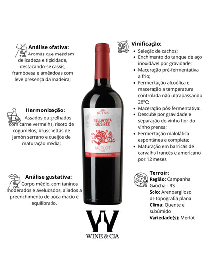 Wine Bag +1 Vinho Tinto Seco Bellavista Desirée Merlot 2022