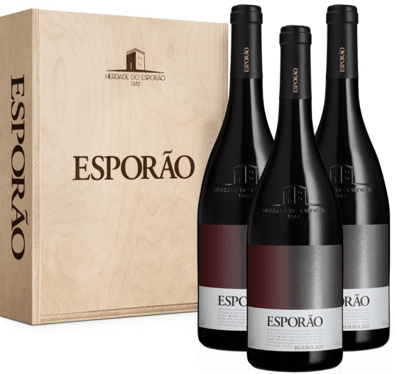 Vinho Esporão ReservaTinto - Kit com 3 - Caixa de madeira