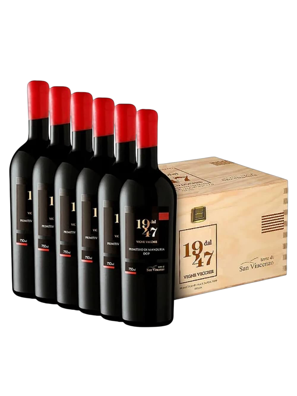 Kit 6 Vinhos Dal 1947 Primitivo di Manduria - Caixa de madeira