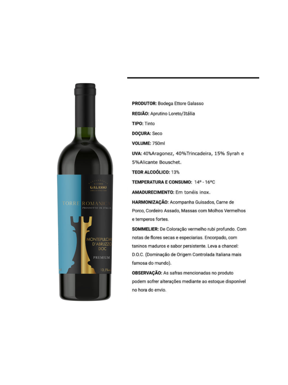 Torre Romanica Montepulciano Premium Tinto 750ml