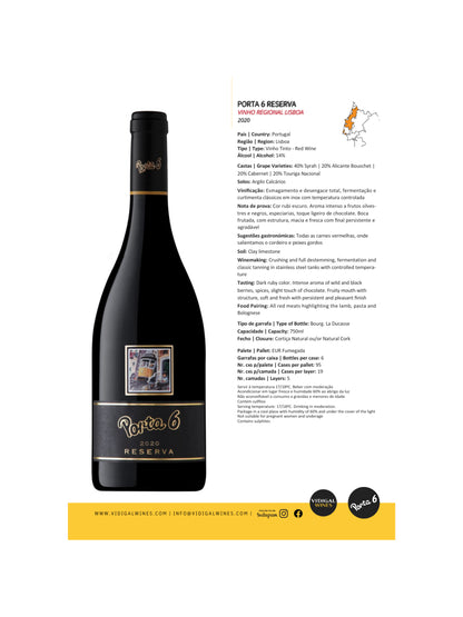 Porta 6 Reserva Vinho Tinto Português - Caixa com 6