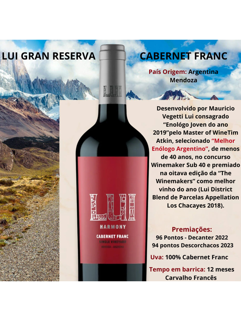 VINHO LUI HARMONY GRAN RESERVA CABERNET FRANC 750 ML