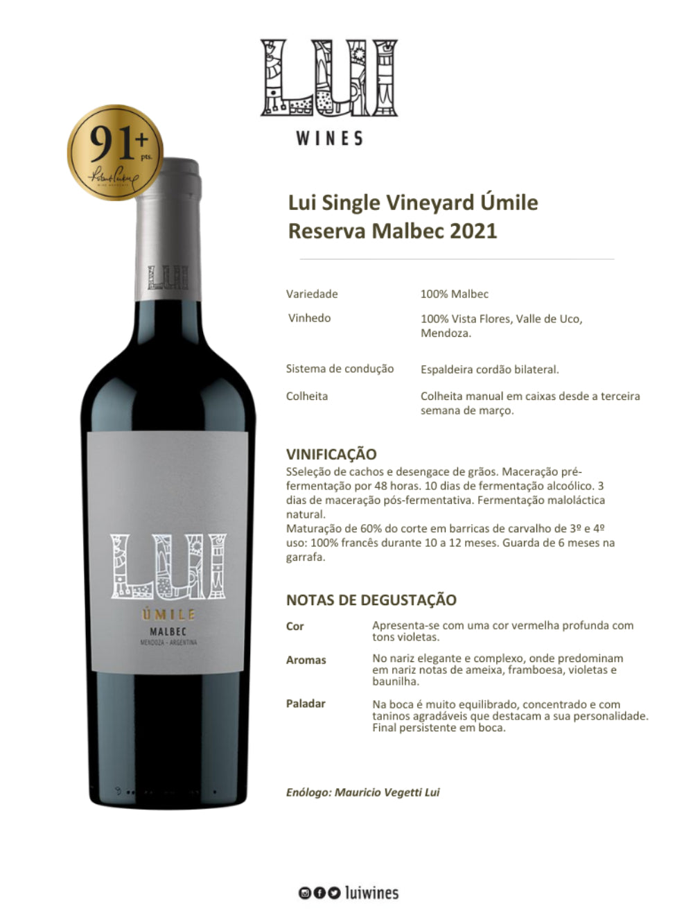 VINHO LUI ÚMILE RESERVA MALBEC 750 ML