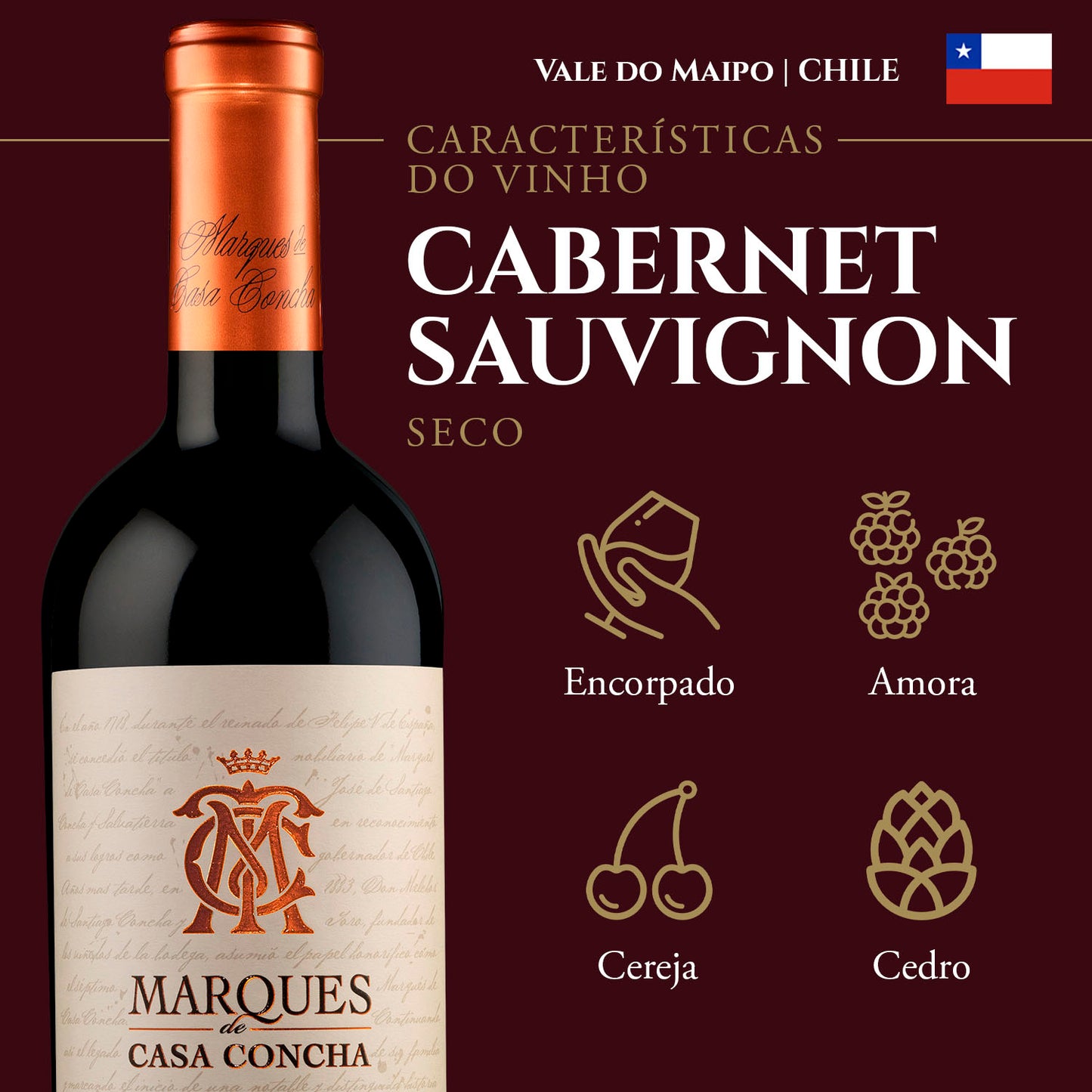 Vinho Tinto Chileno Marques De Casa Concha Cabernet Sauvignon 750ml