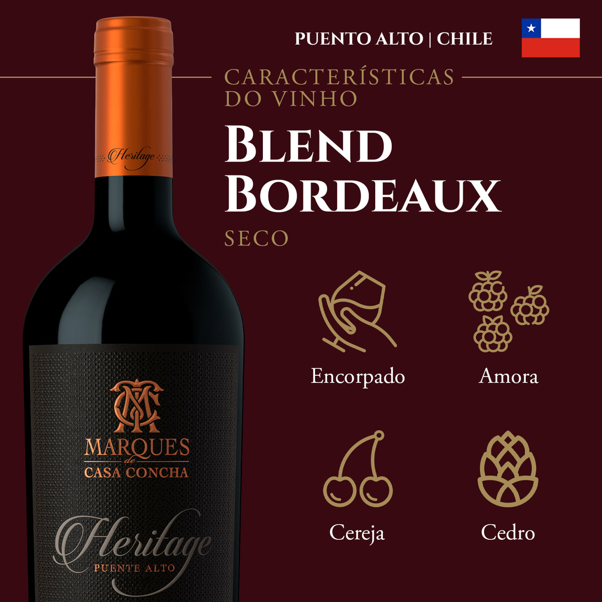 Vinho Tinto Chileno Marques De Casa Concha Heritage Cabernet Sauvignon 750ml