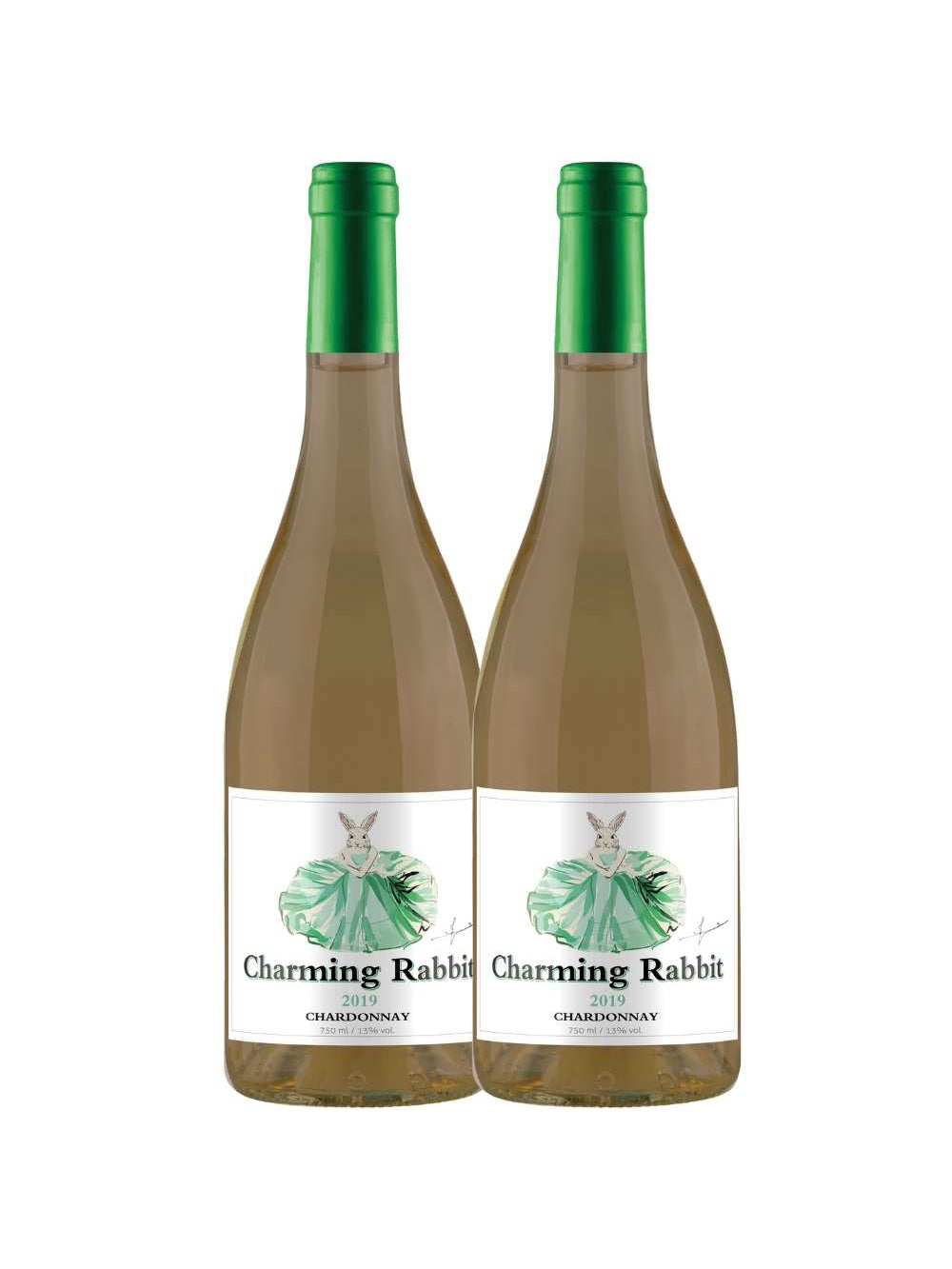 Kit 2 Garrafas Vinho Branco Charming Rabbit Chardonnay 750ml