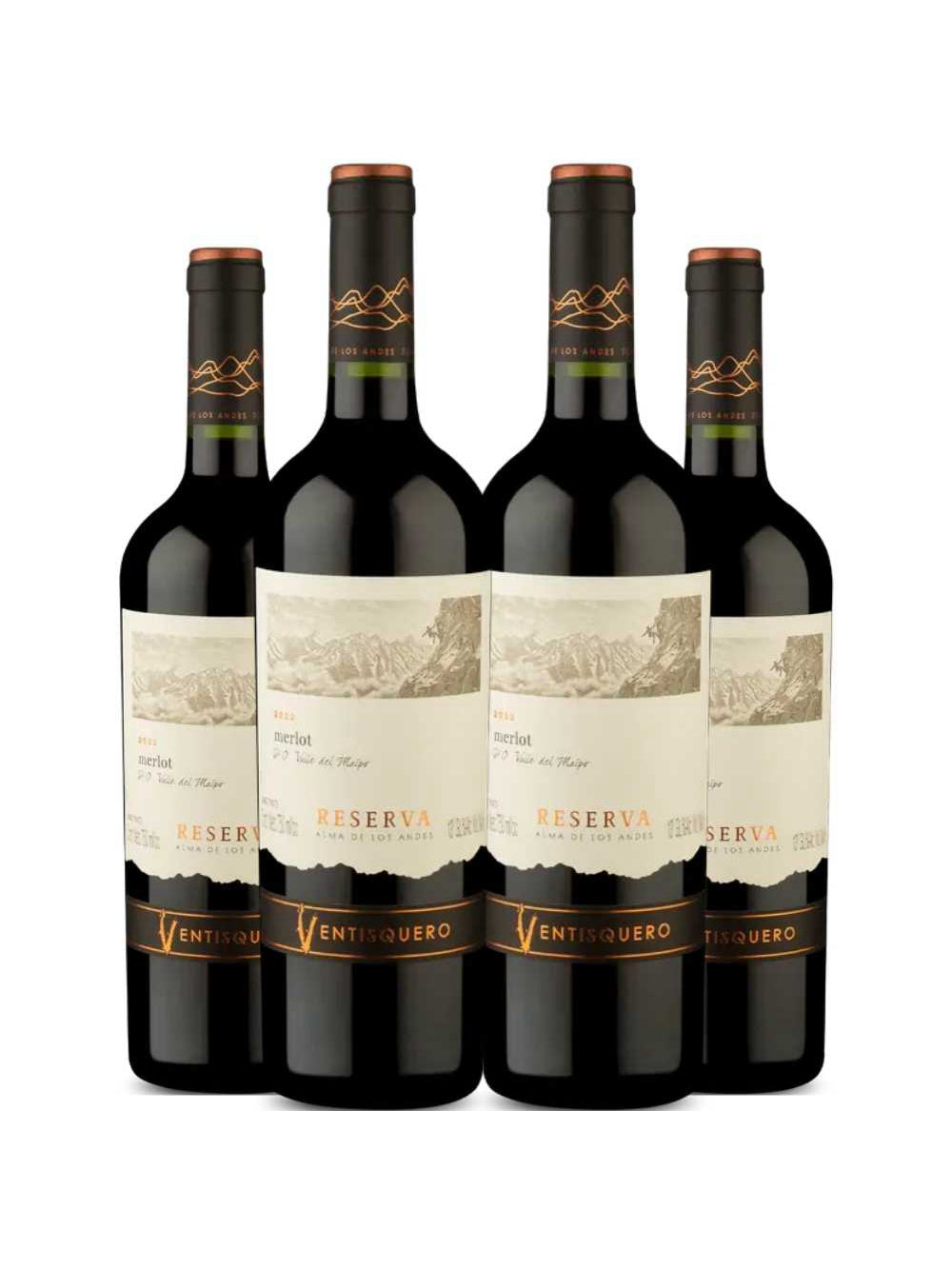 Vinho Tinto Ventisquero Reserva Merlot 750ml Kit 4 Garrafas