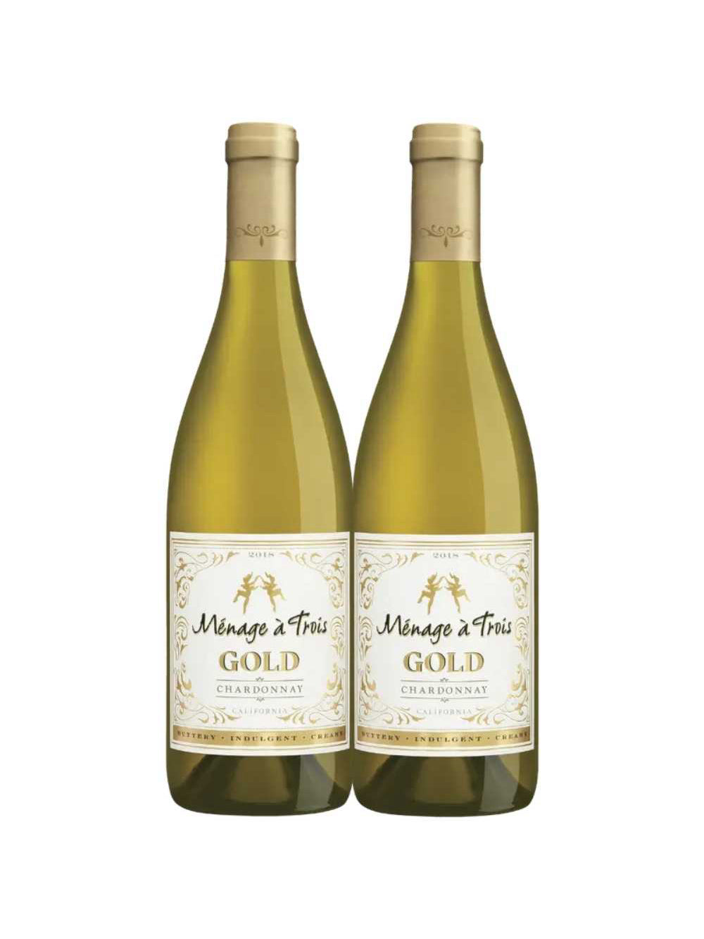 Kit 2 Garrafas Vinho Branco Menage A Trois Gold Chardonnay 750ml