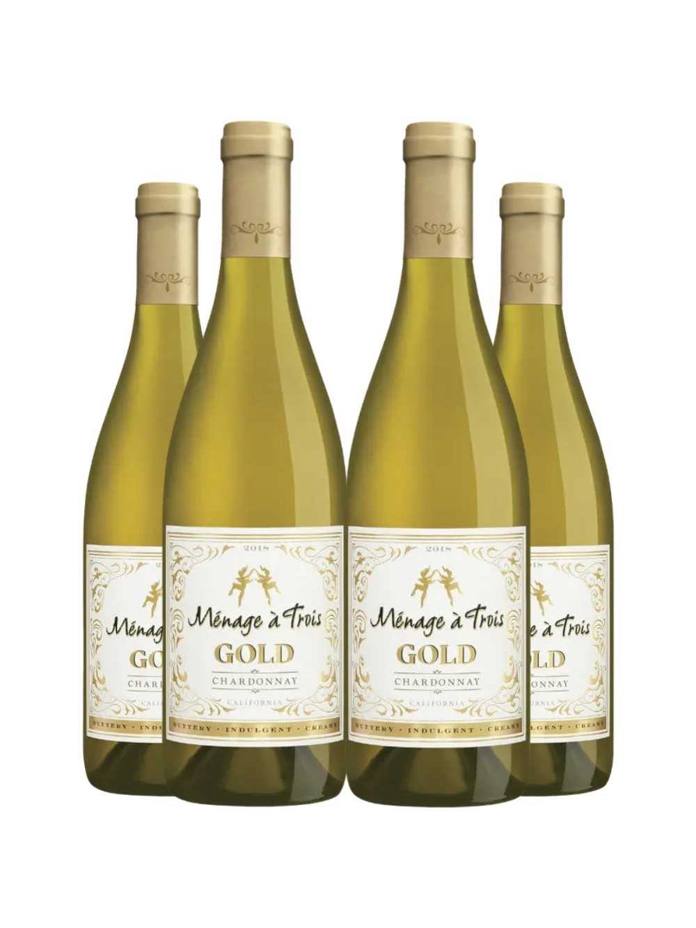 Vinho Branco Menage A Trois Gold Chardonnay 750ml Kit 4 Garrafas