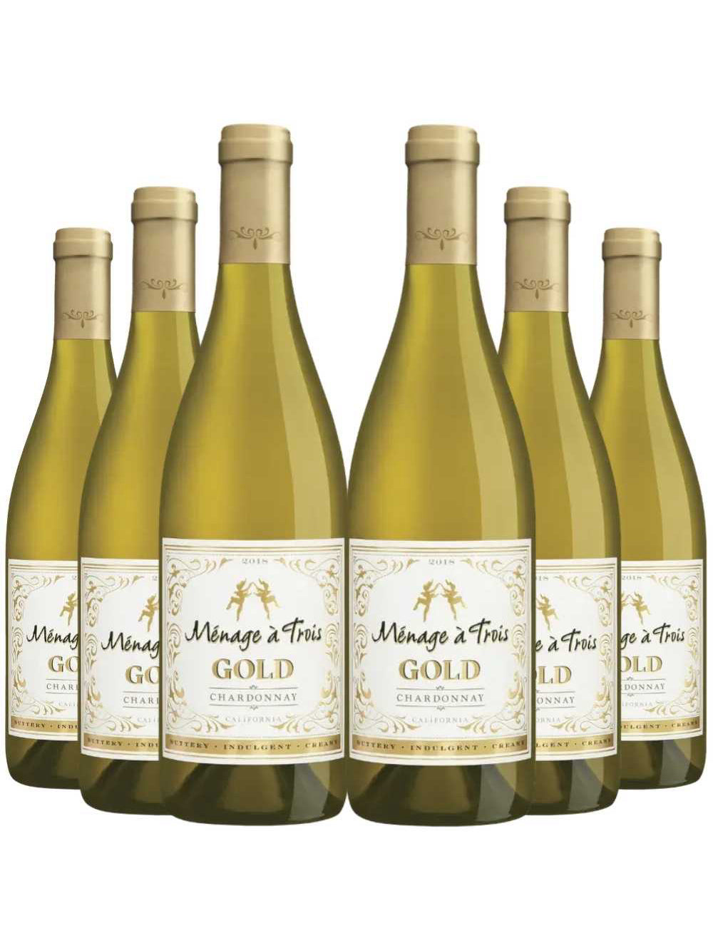Kit 6 Garrafas Vinho Branco Menage A Trois Gold Chardonnay 750ml