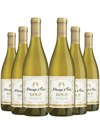 Kit 6 Garrafas Vinho Branco Menage A Trois Gold Chardonnay 750ml
