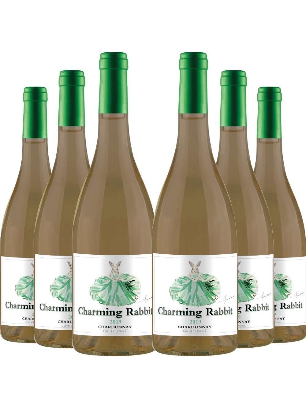 Kit 6 Garrafas Vinho Branco Charming Rabbit Chardonnay 750ml