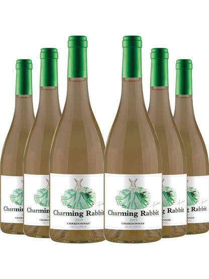 Kit 6 Garrafas Vinho Branco Charming Rabbit Chardonnay 750ml