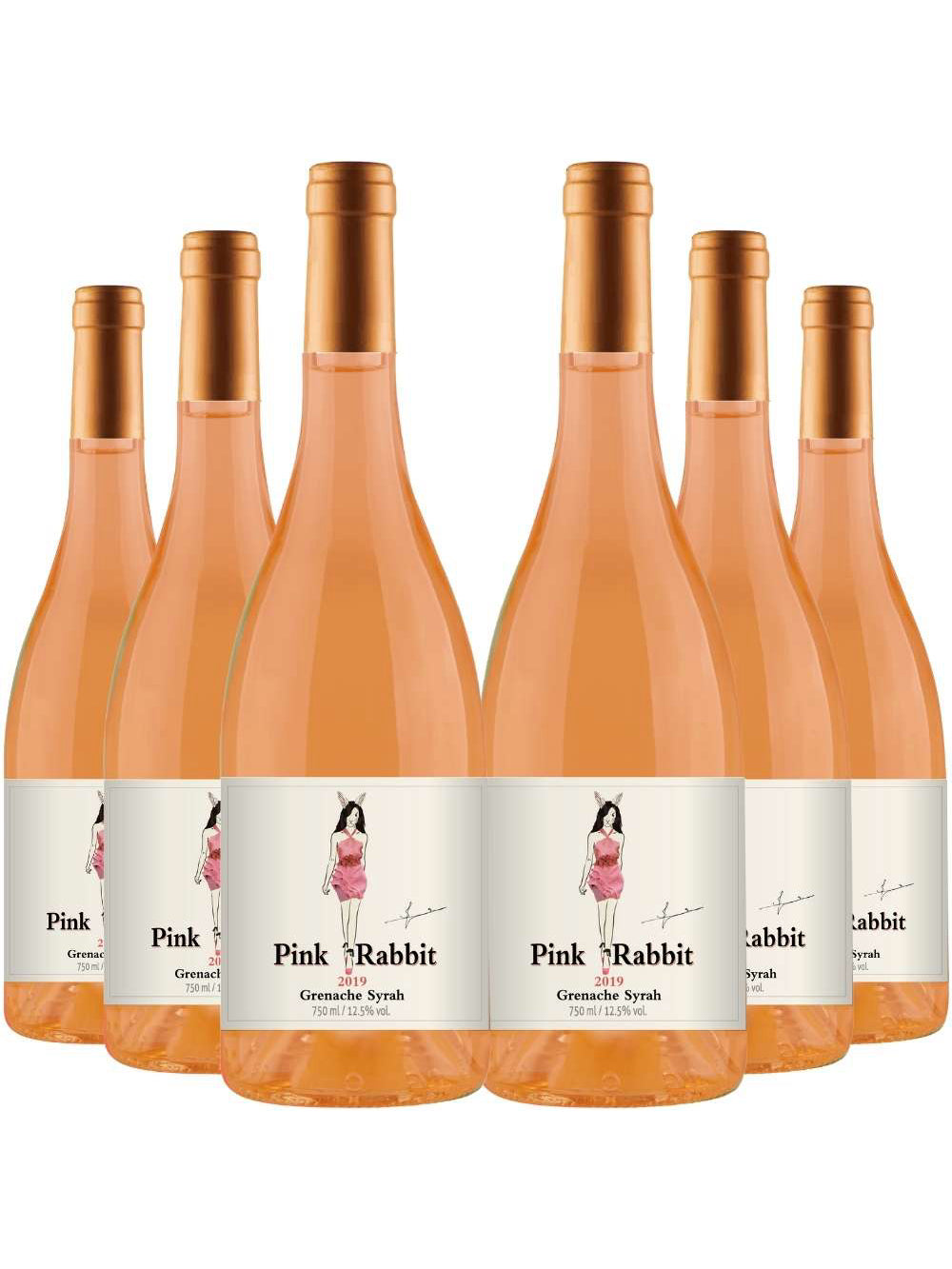 Kit 6 Garrafas Vinho Rose Pink Rabbit 750ml
